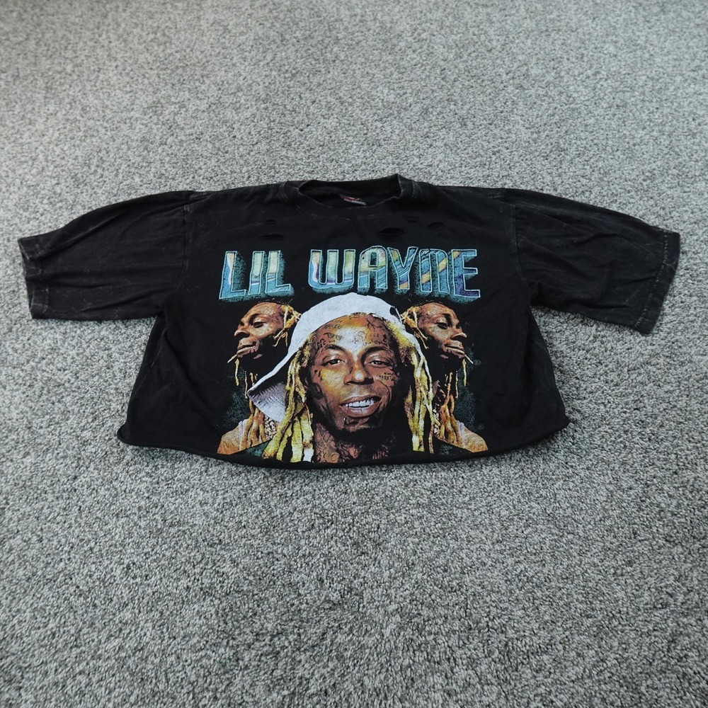 VTG Lil Wayne Shirt Womens M Black Cropped Graphic T-Shirt Hip Hop Rap 90s Y2K
